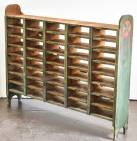 ANTIQUE GENERAL STORE PINE SHELF WITH CUBBIES