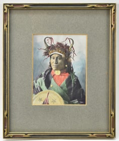 FIRST NATIONS CHIEF FRAMED COLOR ENHANCED PHOTO