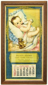 VINTAGE FRAMED 'DUSTY STORE' ADVERTISING CALENDAR 1935