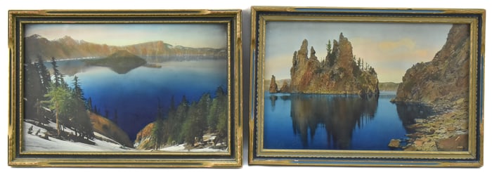 CRATER LAKE, OREGON OIL-COLORED FRAMED PHOTOGRAPHS