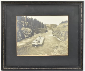 MILES CANYON, YUKON RIVER CANADA 'SUPPLY SCOW' FRAMED PHOTOGRAPH