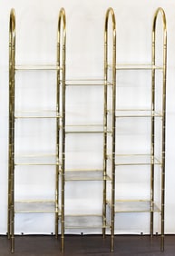 HOLLYWOOD REGENCY STYLE GOLD & GLASS DISPLAY SHELF