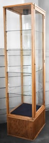 OAK & GLASS LIGHTED DISPLAY CASE