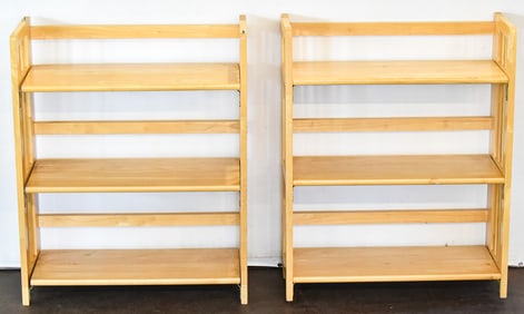PAIR OF FOLDING WOOD DISPLAY SHELVES