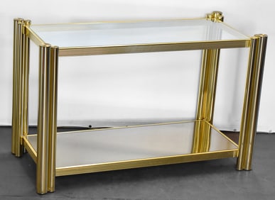 MILO BAUGHMAN STYLE GOLD METAL & GLASS CONSOLE TABLE