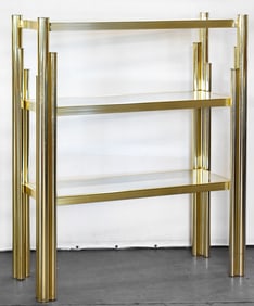 MILO BAUGHMAN STYLE GOLD METAL & GLASS ETAGERE