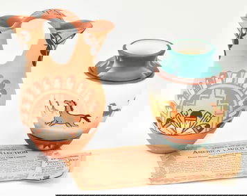 JEMEZ POLYCHROME WEDDING VASE AND AMERICA WILD COLLECTIONS SIGNED VASE