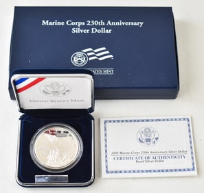 2005 UNITED STATES MINT MARINE CORPS 230TH ANNIVERSARY PROOF SILVER DOLLAR
