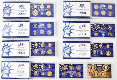 UNITED STATES MINT PROOF COIN SETS: 2000-2002, 2004-2006, AND 2008