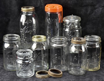 ASSORTED COLLECTION OF EIGHT CANNING JARS & MORE