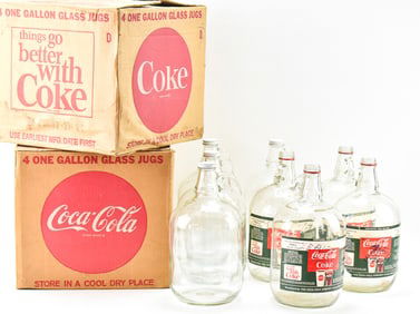 TWO VINTAGE COCA-COLA FOUNTAIN SYRUP JUGS WITH ORIGINAL BOXES