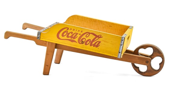 VINTAGE COCA-COLA YELLOW WOODEN WAGON