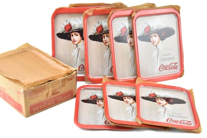 TWELVE NEW OLD STOCK COCA-COLA SERVING TRAYS IN ORIGINAL BOX