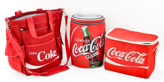 THREE COCA-COLA INSULATED SOFT COVER COOLERS