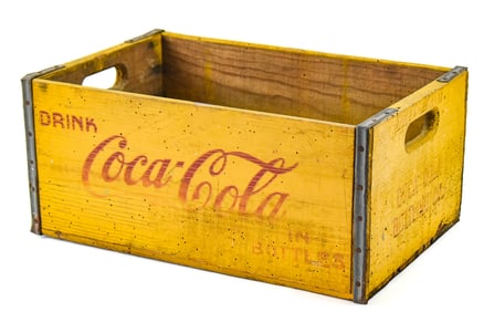 VINTAGE YELLOW COCA-COLA WOODEN BOTTLE CRATE