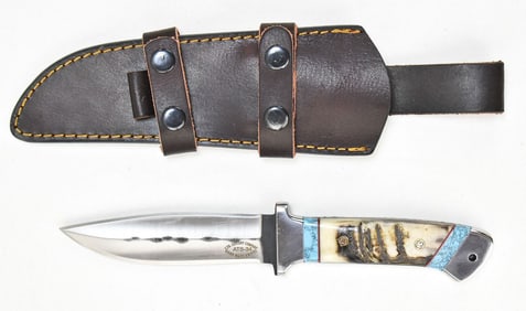CFK CUTLERY DOUBLE-EDGE TURQUOISE AND HORN SPORT KNIFE