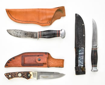 THREE VINTAGE REMINGTON UMC KNIVES: RH 32, RH 70, & R-7