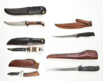 COLLECTION OF VINTAGE FIXED-BLADE HUNTING & FILLET KNIVES