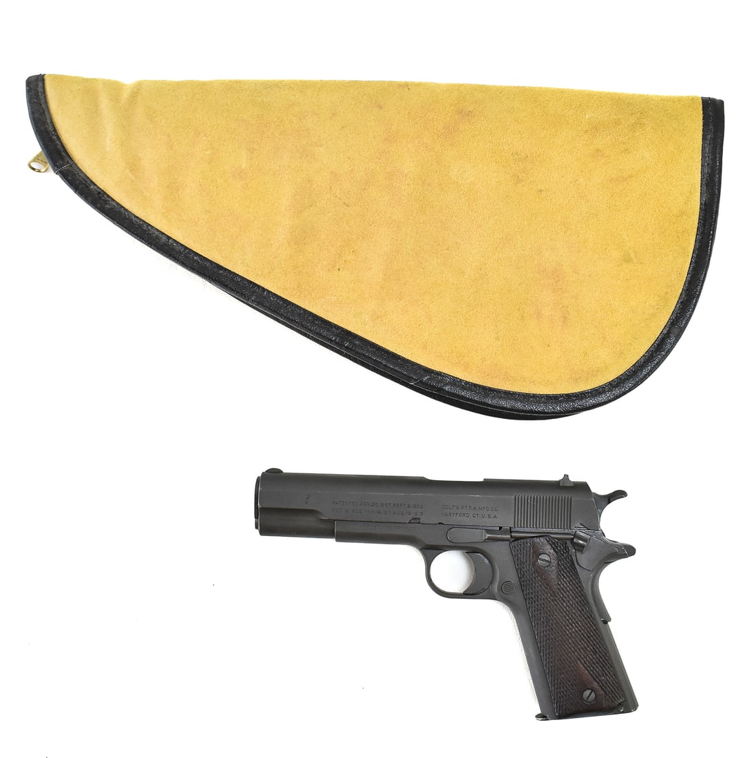 1918 COLT M1911: A WWI-era 1918 Colt Mfg. M1911 with the "Black Army" parkerized finish. The pistol has no arsenal rebuilding marks, indicating it is all original. Per existing marks on the frame, the pistol was appro