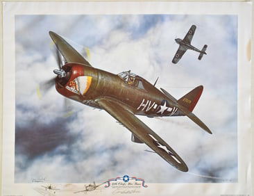 'LITTLE CHIEF'S WAR DANCE' WWII AVIATION PRINT BY JERRY CRANDALL SIGNED BY FIGHTER PILOT FRANK W.