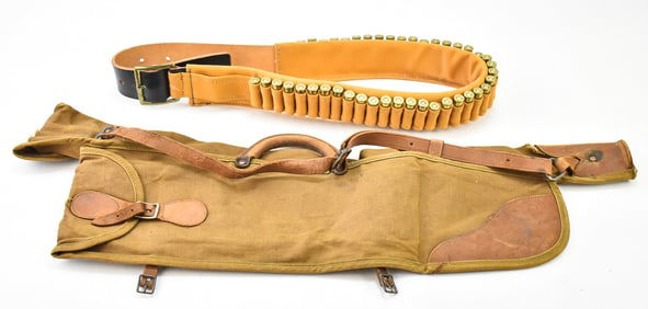 WINCHESTER MODEL 1890 SLIDE-ACTION CANVAS TAKEDOWN SLEEVE & .44 CALIBER CARTRIDGE BELT