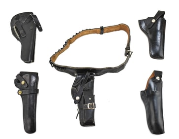 COLLECTION OF VINTAGE BLACK LEATHER REVOLVER HOLSTERS