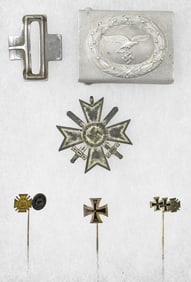 WWI & WWII GERMAN MILITARY MEDAL, PINS, & BUCKLE