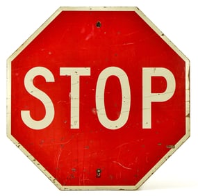 VINTAGE WOODEN PAINTED STOP SIGN