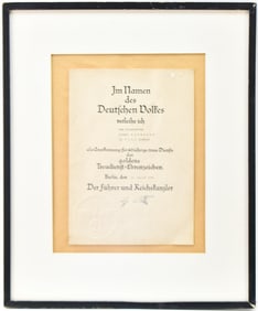 WWII NAZI GERMANY 'GOLDEN FAITHFUL SERVICE AWARD' FRAMED CERTIFICATE