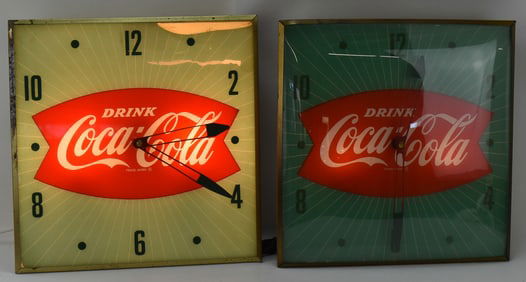 PAIR OF 1960s COCA-COLA PAM FISHTAIL ELECTRIC WALL CLOCKS