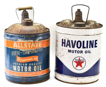 ALLSTATE & HAVOLINE 5 GALLON MOTOR OIL CANS