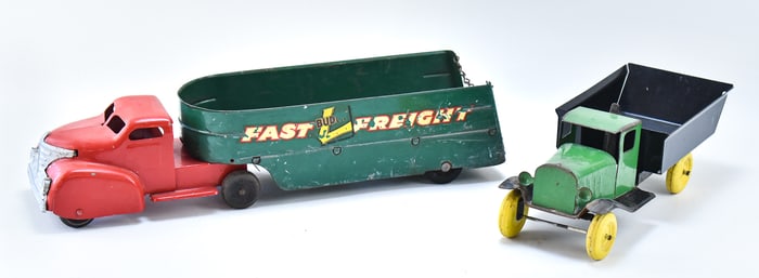 PAIR OF 1950S DIE-CAST TOY TRUCKS