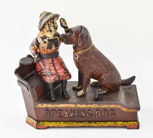 SHEPARD HARDWARE COMPANY 'SPEAKING DOG' CAST IRON MECHANICAL BANK