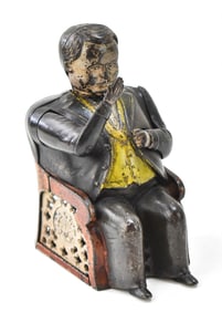 J.E. STEVENS COMPANY TAMMANY 'LITTLE FAT MAN' CAST IRON MECHANICAL BANK