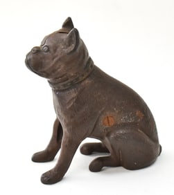 A.C. WILLIAMS CAST IRON FIGURAL SITTING DOG PENNY STILL BANK