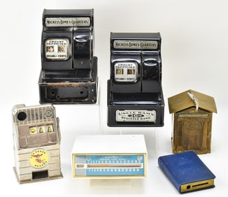 COLLECTION OF MIDCENTURY SLOT MACHINE & NOVELTY COIN BANKS