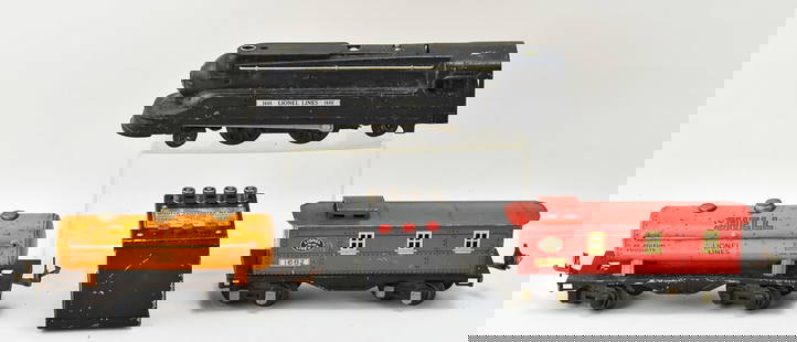 PRE-WAR LIONEL TRAIN SET: This lot includes various pre-war Lionel train collectibles, including: a Lionel whistle controller no. 66, a 1680 Shell tank car, a 1682 caboose, and a 1688 locomotive,