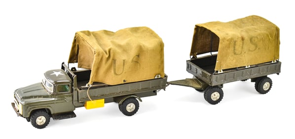 YONEZAWA (ATTR.) TIN UNITED STATES ARMY TRANSPORT CARGO TRUCK FRICTION TOY