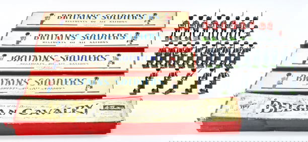 BRITAINS TOY SOLDIERS AND BOXES: GRENADIERS AND BELGIAN CALVARY BOX
