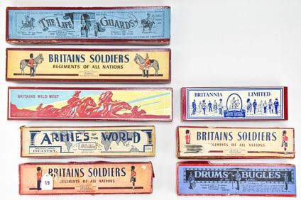 COLLECTION OF BRITAINS BOXES: REGIMENTS OF ALL NATIONS, ARMIES OF THE WORLD, AND MORE