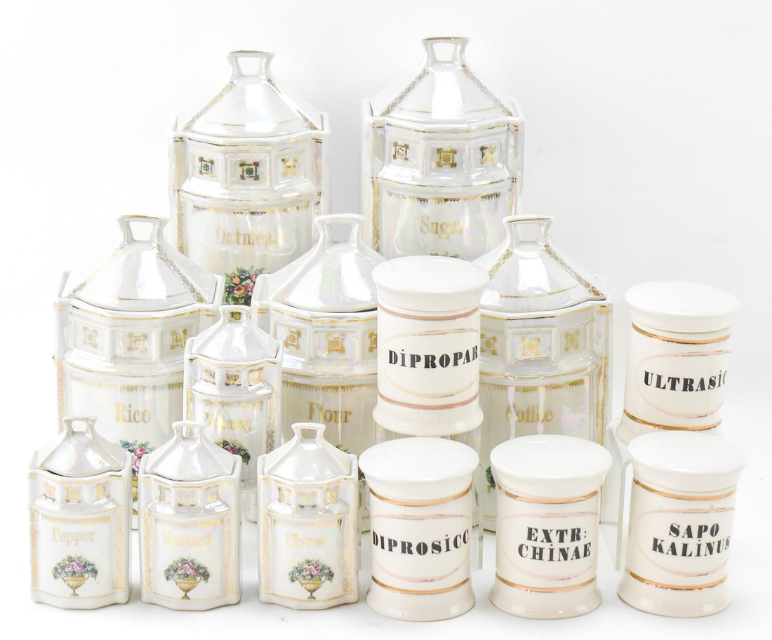 GERMAN LUSTREWARE KITCHEN SET & APOTHECARY JARS (1 of 7)