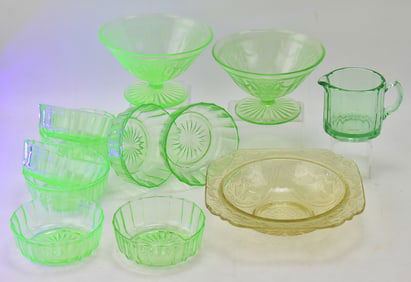 ASSORTED DEPRESSION-ERA URANIUM GLASSWARE & MORE