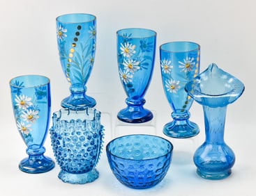 ASSORTED BLUE ANTIQUE & VINTAGE GLASSWARE