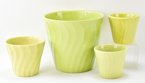 FOUR BAUER CERAMIC LIME GREEN WAVY BOWLS