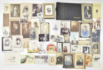 LARGE COLLECTION OF ANTIQUE PHOTOS, POSTCARDS, & ALBUM