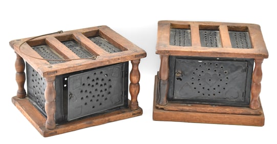 TWO PRIMITIVE 19TH C. FOOT WARMERS