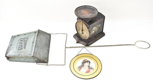 ANTIQUE DUSTPAN, SCALE, & MORE
