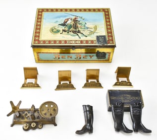 COLLECTION OF ANTIQUE TOBACCO & HOUSEHOLD ITEMS