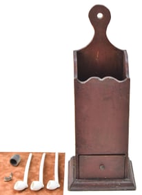 18TH CENTURY NEW ENGLAND-STYLE ELDRED WHEELER PIPE BOX & PIPES