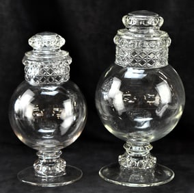 TWO TIFFIN GLASS (ATTR.) CANDY JARS